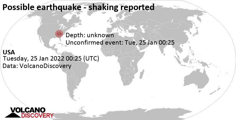 Зарегистрированное землетрясение или сходное с землетрясением событие: USA, Понедельник, 24 янв 2022 19:25 (GMT -5)