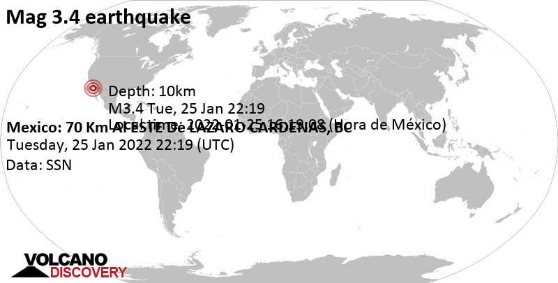 Light mag. 3.4 earthquake - Baja California, Mexico, on Tuesday, Jan 25, 2022 at 2:19 pm (GMT -8)