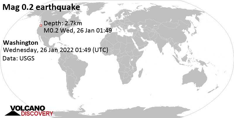 Μικρός σεισμός μεγέθους 0.2 - Washington, Τρίτη, 25 Ιαν 2022 17:49 (GMT -8)