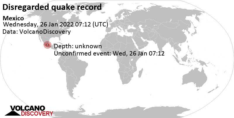 Άγνωστο γεγονός (αναφέρθηκε αρχικά ως σεισμός): 3.4 km βορειοδυτικά από Πόλη του Μεξικού, Μεξικό, Τετάρτη, 26 Ιαν 2022 01:12 (GMT -6)