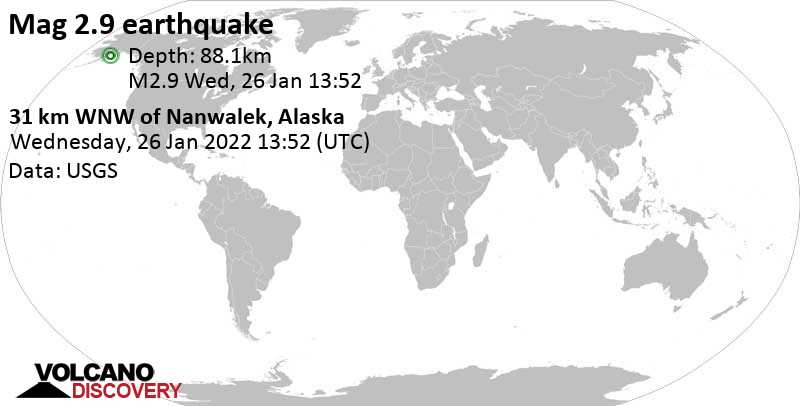 Sehr schwaches Beben Stärke 2.8 - Alaska, USA, am Mittwoch, 26. Jan 2022 um 04:52 Lokalzeit