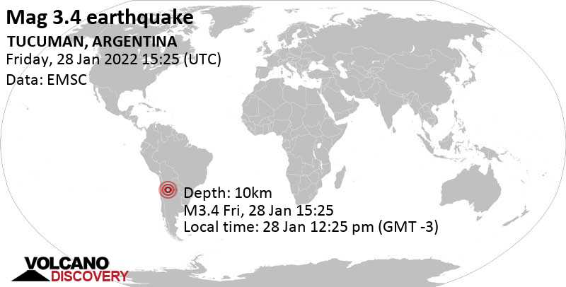 Leichtes Erdbeben der Stärke 3.4 - Salta, Argentinien, am Freitag, 28. Jan 2022 um 12:25 Lokalzeit