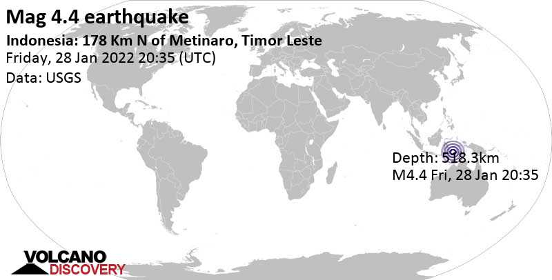 Leichtes Erdbeben der Stärke 4.4 - Banda Sea, Indonesien, am Samstag, 29. Jan 2022 um 05:35 Lokalzeit