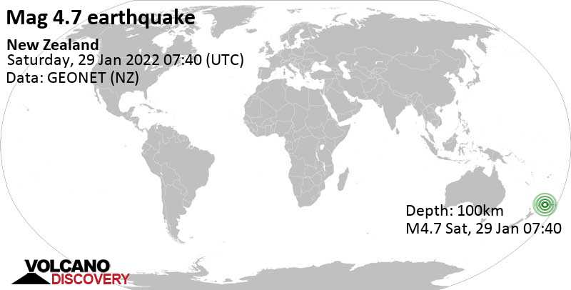 Ελαφρύς σεισμός μεγέθους 4.7 - South Pacific Ocean, Νέα Ζηλανδία, Παρασκευή, 28 Ιαν 2022 19:40 (GMT -12)