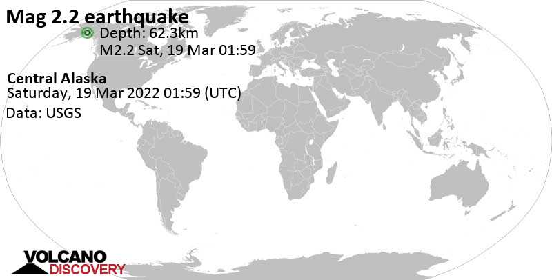 Minor mag. 2.2 earthquake - Central Alaska on Friday, Mar 18, 2022 at 5:59 pm (GMT -8)