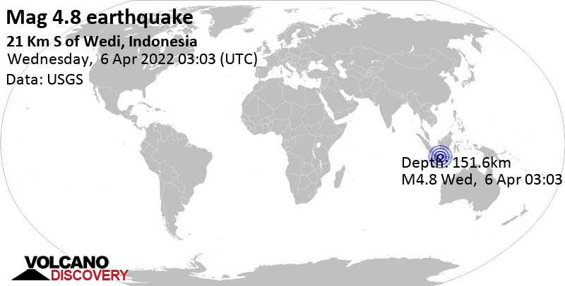 Terremoto leve mag. 4.8 - 26 km SE of Yogyakarta, Indonesia, miércoles,  6 abr 2022 10:03 (GMT +7)
