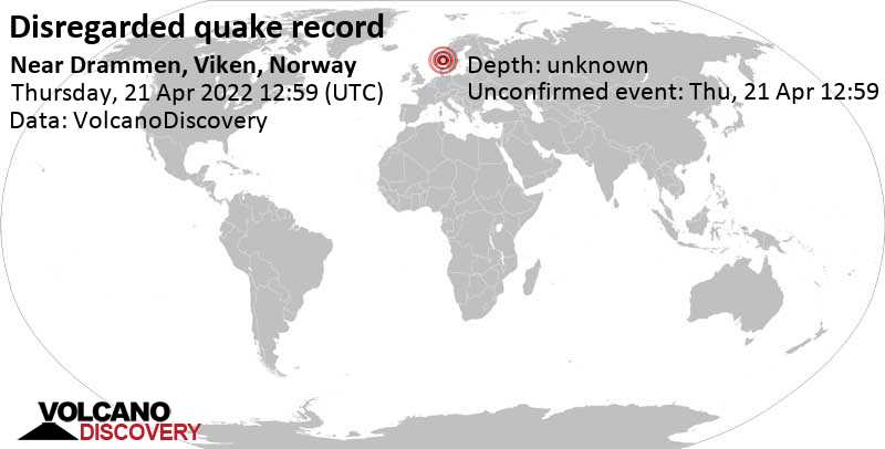 Événement inconnu (à l\'origine signalé comme tremblement de terre): 2.9 km à l\'ouest de Drammen, Viken, Norvège, jeudi, 21 avril 2022 14:59 (GMT +2)