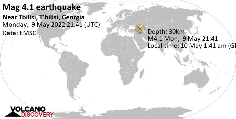 Light mag. 4.1 earthquake - Samukh Rayon, 44 km north of Gjandzha, Ganja City, Azerbaijan, on Tuesday, May 10, 2022 at 1:41 am (GMT +4)
