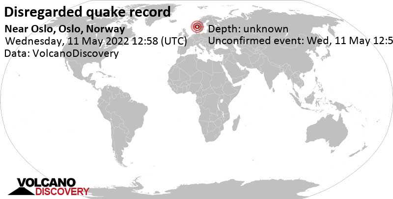 Événement inconnu (à l\'origine signalé comme tremblement de terre): 1.6 km à l\'est de Oslo, Norvège, mercredi, 11 mai 2022 14:58 (GMT +2)