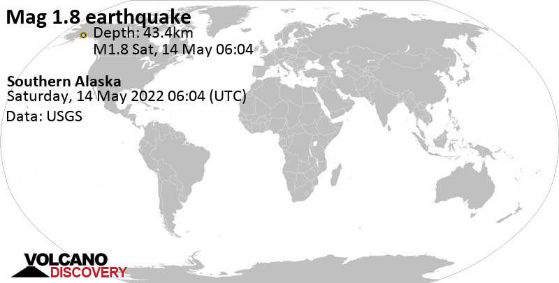 Sehr schwaches Beben Stärke 1.8 - Southern Alaska, am Freitag, 13. Mai 2022 um 22:04 Lokalzeit