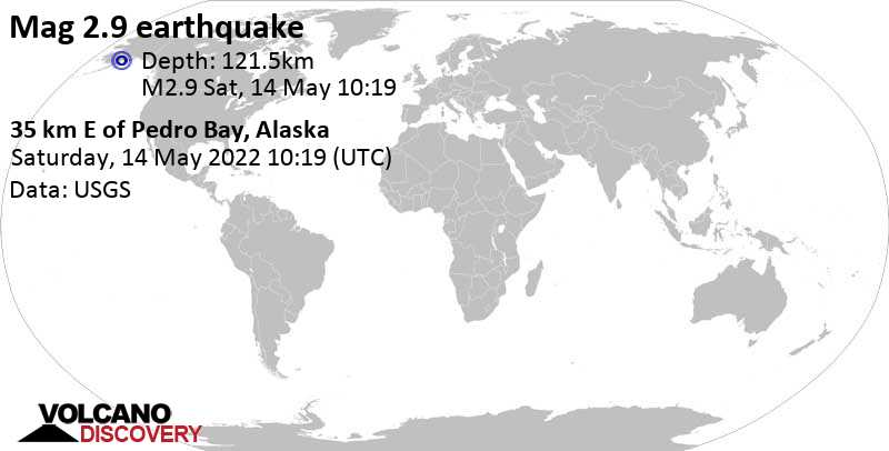 Sehr schwaches Beben Stärke 2.6 - 33 Km E of Pedro Bay, Alaska, am Samstag, 14. Mai 2022 um 02:19 Lokalzeit
