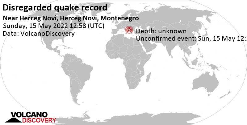 Unbekanntes (usrprünglich als Erdbeben) gemeldetes Ereignis: 0.6 km nördlich von Budva, Montenegro, am Sonntag, 15. Mai 2022 um 14:58 Lokalzeit