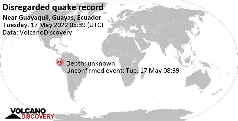 Άγνωστο γεγονός (αναφέρθηκε αρχικά ως σεισμός): 7.4 km βόρεια από Γουαγιακίλ, Ισημερινός, Τρίτη, 17 Μαΐ 2022 03:39 (GMT -5)