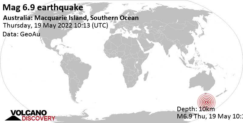 6.9 quake South Pacific Ocean, Australia, May 19, 2022 8:13 pm (GMT +10)