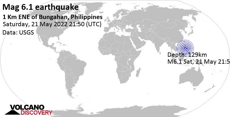 Starkes Beben der Stärke 6.1 - 6.2 km westlich von Balayan, Batangas, Calabarzon, Philippinen, am Sonntag, 22. Mai 2022 um 05:50 Lokalzeit