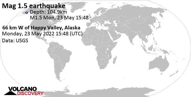 Sehr schwaches Beben Stärke 0.5 - 56 Km W of Happy Valley, Alaska, am Montag, 23. Mai 2022 um 07:48 Lokalzeit