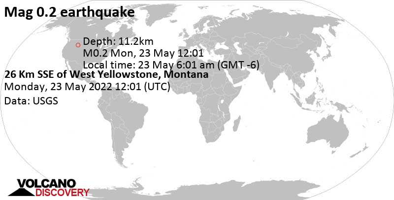 Μικρός σεισμός μεγέθους 0.2 - 26 Km SSE of West Yellowstone, Montana, Δευτέρα, 23 Μαΐ 2022 06:01 (GMT -6)
