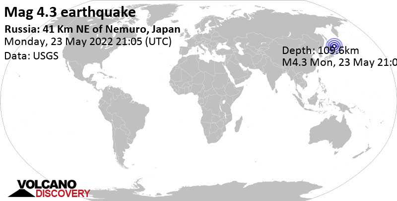 Light mag. 4.3 earthquake - Russia on Tuesday, May 24, 2022 at 7:05 am (GMT +10)