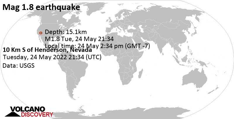 Quake Info: Minor Mag. 1.8 Earthquake - 10 Km S Of Henderson, Nevada, On  Tuesday, May 24, 2022 At 2:34 Pm (Gmt -7) - 1 User Experience Report