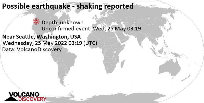 Gemeldetes Erdbeben oder erdbebenähnliches Ereignis: 20 km südlich von Bellevue, King County, Washington, USA, am Dienstag, 24. Mai 2022 um 20:19 Lokalzeit