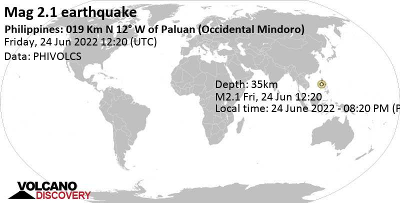 Μικρός σεισμός μεγέθους 2.1 - South China Sea, 36 km νοτιοδυτικά από Calatagan, Φιλιππίνες, Παρασκευή, 24 Ιου 2022 20:20 (GMT +8)