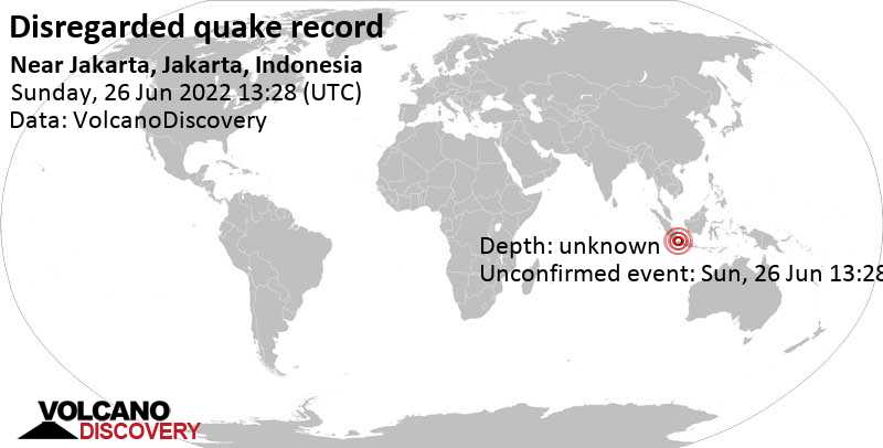 Unbekanntes (usrprünglich als Erdbeben) gemeldetes Ereignis: 15 km nordwestlich von Jakarta, Indonesien, am Sonntag, 26. Jun 2022 um 20:28 Lokalzeit