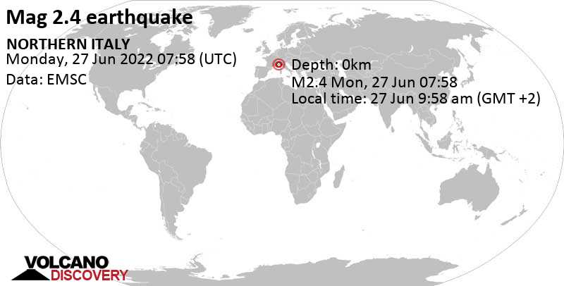 Αδύναμος σεισμός μεγέθους 2.4 - 8.6 km νοτιοδυτικά από Mondovì, Ιταλία, Δευτέρα, 27 Ιου 2022 09:58 (GMT +2)