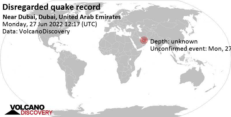 Reported seismic-like event (likely no quake): 15 km west of Dubai, United Arab Emirates, Monday, Jun 27, 2022 at 4:17 pm (GMT +4)