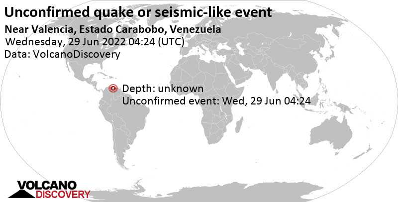 Sismo o evento simile a un terremoto segnalato: 2.6 km a nord est da Valencia, Carabobo, Venezuela, mercoledì, 29 giu 2022 00:24 (GMT -4)