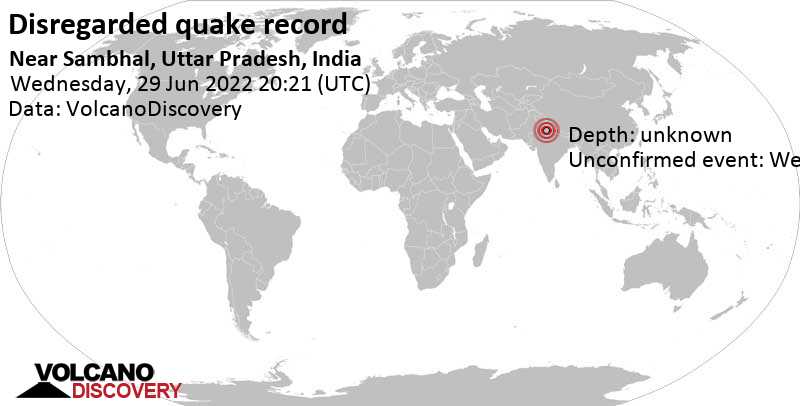 Неизвестное событие (первоначально сообщалось как землетрясение): 5.8 km к юго-востоку от Gajraula, Индия, Четверг, 30 июн 2022 01:51 (GMT +5:30)