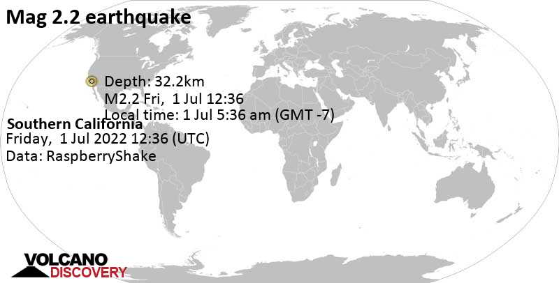 Μικρός σεισμός μεγέθους 2.2 - 16 km βόρεια από Glendora, Κομητεία Λος Άντζελες County, Καλιφόρνια, Ηνωμένες Πολιτείες, Παρασκευή,  1 Ιου 2022 05:36 (GMT -7)