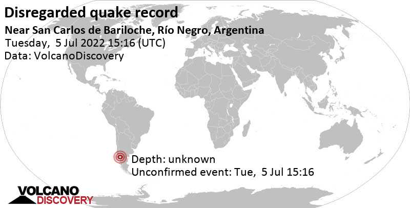 Événement inconnu (à l\'origine signalé comme tremblement de terre): 7.6 km à l\'ouest de San Carlos de Bariloche, Rio Negro, Argentine, mardi,  5 juil. 2022 12:16 (GMT -3)