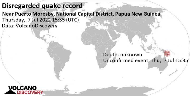 Unbekanntes (usrprünglich als Erdbeben) gemeldetes Ereignis: 5.7 km nördlich von Port Moresby, National Capital, Papua-Neuguinea, am Freitag,  8. Jul 2022 um 01:35 Lokalzeit