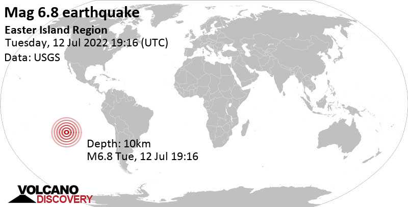 Major magnitude 6.8 earthquake - South Pacific Ocean on Tuesday, Jul 12, 2022 at 11:16 am (GMT -8)