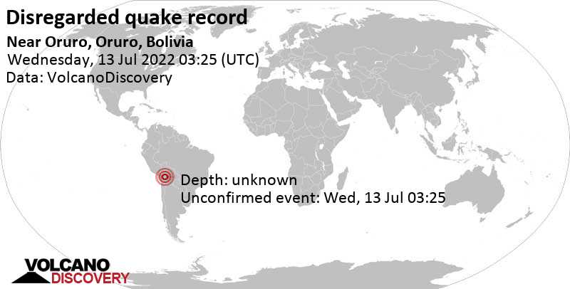 Άγνωστο γεγονός (αναφέρθηκε αρχικά ως σεισμός): 11 km νότια από Oruro, Βολιβία, Τρίτη, 12 Ιου 2022 23:25 (GMT -4)