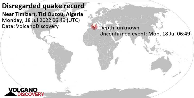 Événement inconnu (à l\'origine signalé comme tremblement de terre): 6 km à l\'est de Azazga, Tizi Ouzou, Algérie, lundi, 18 juil. 2022 07:49 (GMT +1)