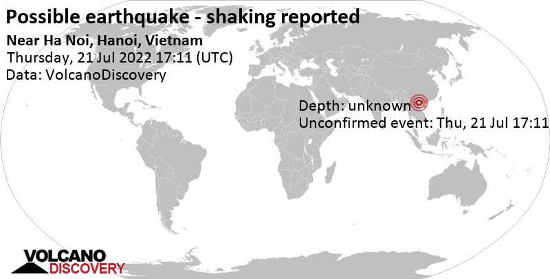 Reported quake or seismic-like event: 7.7 km northwest of Ha Noi, Hanoi, Vietnam, Friday, Jul 22, 2022 at 12:11 am (GMT +7)