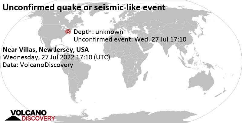 Неподтвержденное землетрясение или землетрясение: 0.8 km к северо-востоку от Cape May, Кейп-Мей County, Нью-Джерси, Соединенные Штаты, Среда, 27 июл 2022 13:10 (GMT -4)