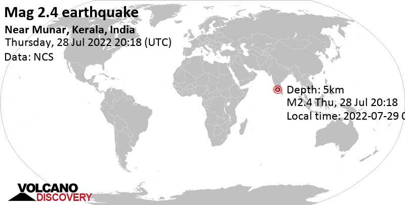 Quake Info: Weak Mag. 2.4 Earthquake - 19 km Southwest of Munar, Idukki ...