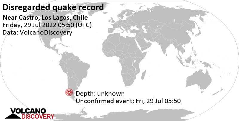 Unbekanntes (usrprünglich als Erdbeben) gemeldetes Ereignis: 1.2 km südlich von Castro, Chiloe, Los Lagos, Chile, am Freitag, 29. Jul 2022 um 01:50 Lokalzeit