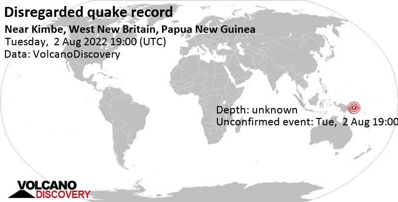 Unbekanntes (usrprünglich als Erdbeben) gemeldetes Ereignis: 10.5 km nordwestlich von Kimbe, Papua-Neuguinea, am Mittwoch,  3. Aug 2022 um 05:00 Lokalzeit