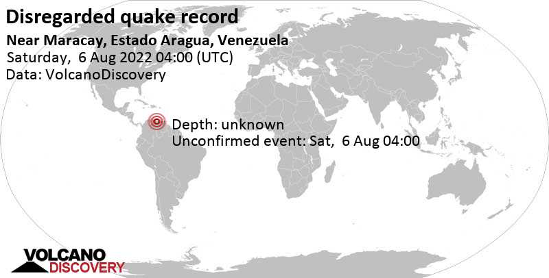 Evento desconocido (originalmente reportado como sismo): Estado Carabobo, 0.5 km al sureste de El Limón, Venezuela, sábado,  6 ago 2022 00:00 (GMT -4)