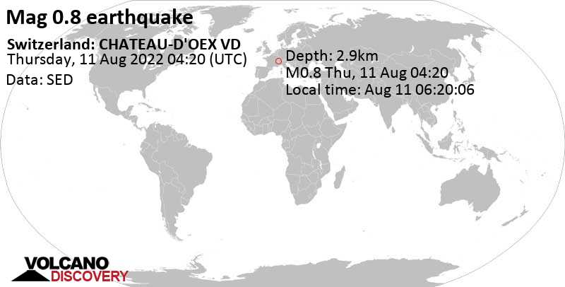Μικρός σεισμός μεγέθους 0.8 - Switzerland: CHATEAU-D\'OEX VD, Πέμπτη, 11 Αυγ 2022 06:20 (GMT +2)