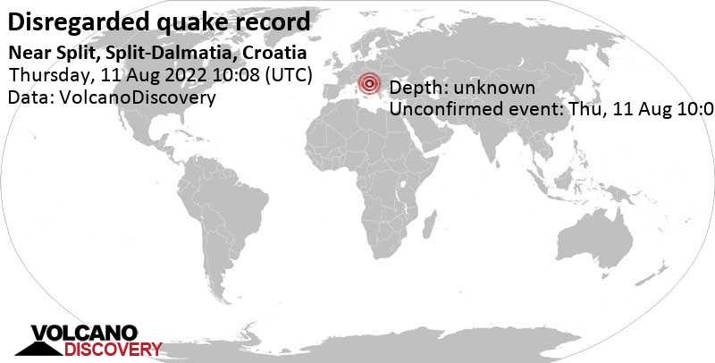 Événement inconnu (à l\'origine signalé comme tremblement de terre): 1.7 km au nord-est de Split, Croatie, jeudi, 11 août 2022 12:08 (GMT +2)