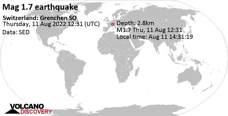 Μικρός σεισμός μεγέθους 1.7 - 9.4 km βορειοανατολικά από Bienne, Bern, Ελβετία, Πέμπτη, 11 Αυγ 2022 14:31 (GMT +2)