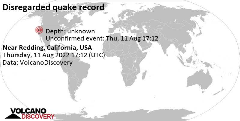 Reported seismic-like event (likely no quake): 1 mi southeast of Redding, Shasta County, California, USA, Thursday, Aug 11, 2022 at 10:12 am (GMT -7)