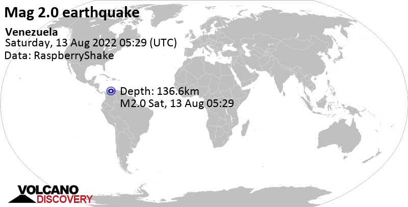 Minor mag. 2.0 earthquake - 58 km southwest of Machiques, Zulia, Venezuela, on Saturday, Aug 13, 2022 at 1:29 am (GMT -4)