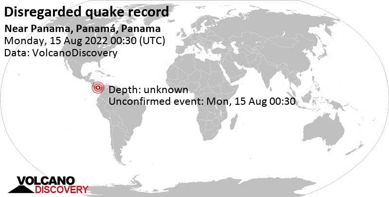 Неизвестное событие (первоначально сообщалось как землетрясение): Panama Oeste, 19 km к западу от Панама, Панама, Воскресенье, 14 авг 2022 19:30 (GMT -5)