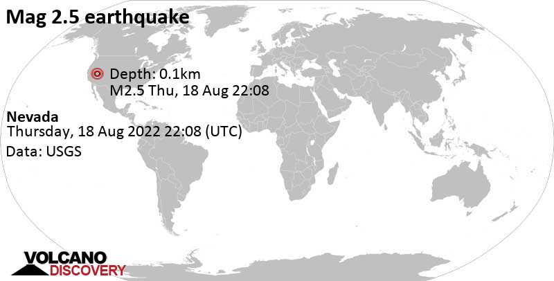 Weak mag. 2.5 earthquake - Nevada on Thursday, Aug 18, 2022 at 3:08 pm (GMT -7)