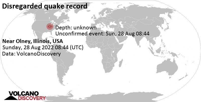 Unconfirmed earthquake or earthquake-like function: .5 km NE of Olney, Richland County, Ilinois, United states of america, Sunday, August 28, 2022 at 03:44 local time